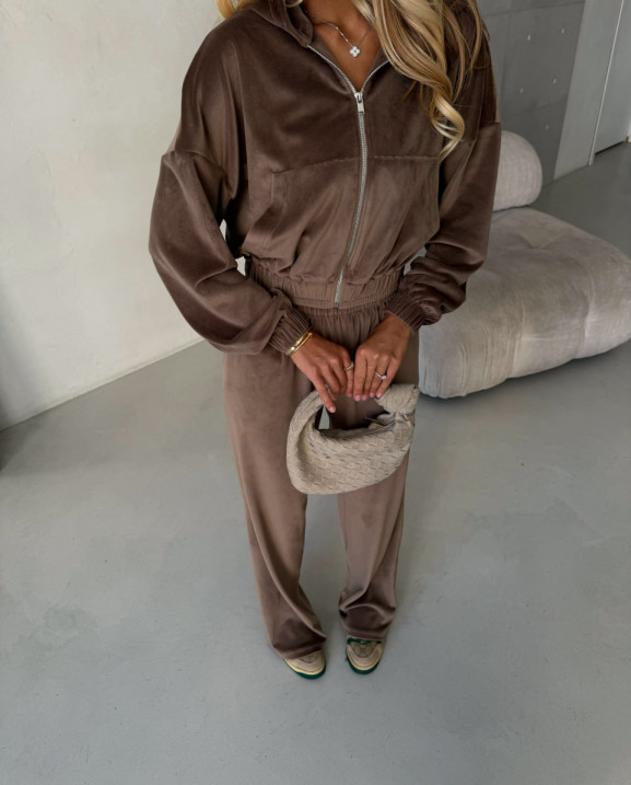 57 Велюровий Костюм із капюшоном з прямими штанами